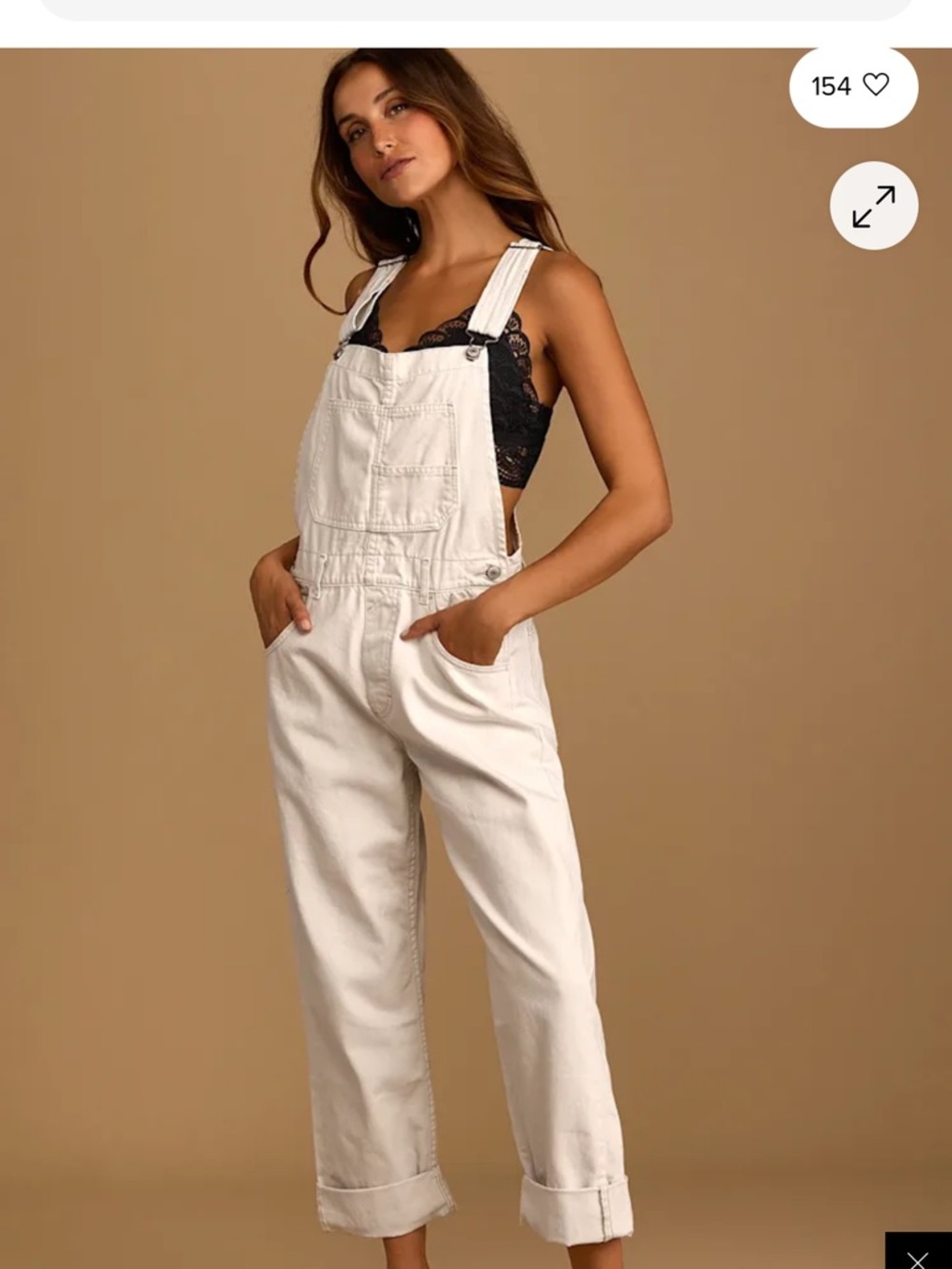 Free People Cream White Denim Overalls